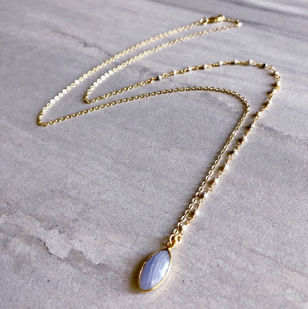 SALE NWT Genuine Blue Lapis Gems 14K Gold Necklace - Picture 7 of 8